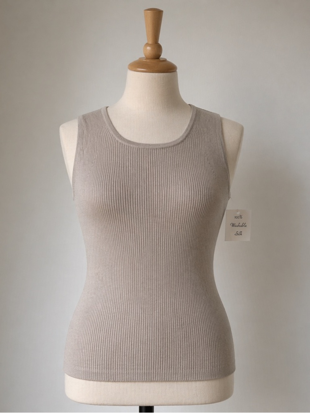 Vintage Women's Taupe Ribbed Tank Top 100% Silk